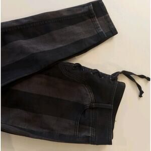 Blue Revival Jeans 30 Lace Up Tie Closure Gray Black Stripe Punk Goth Grunge